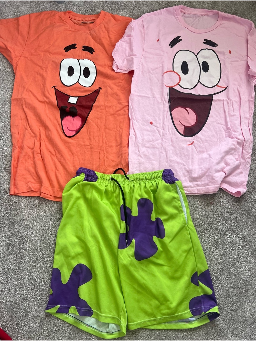 SpongeBob Patrick Face Graphic Tees & Green Purple Swim Shorts Set